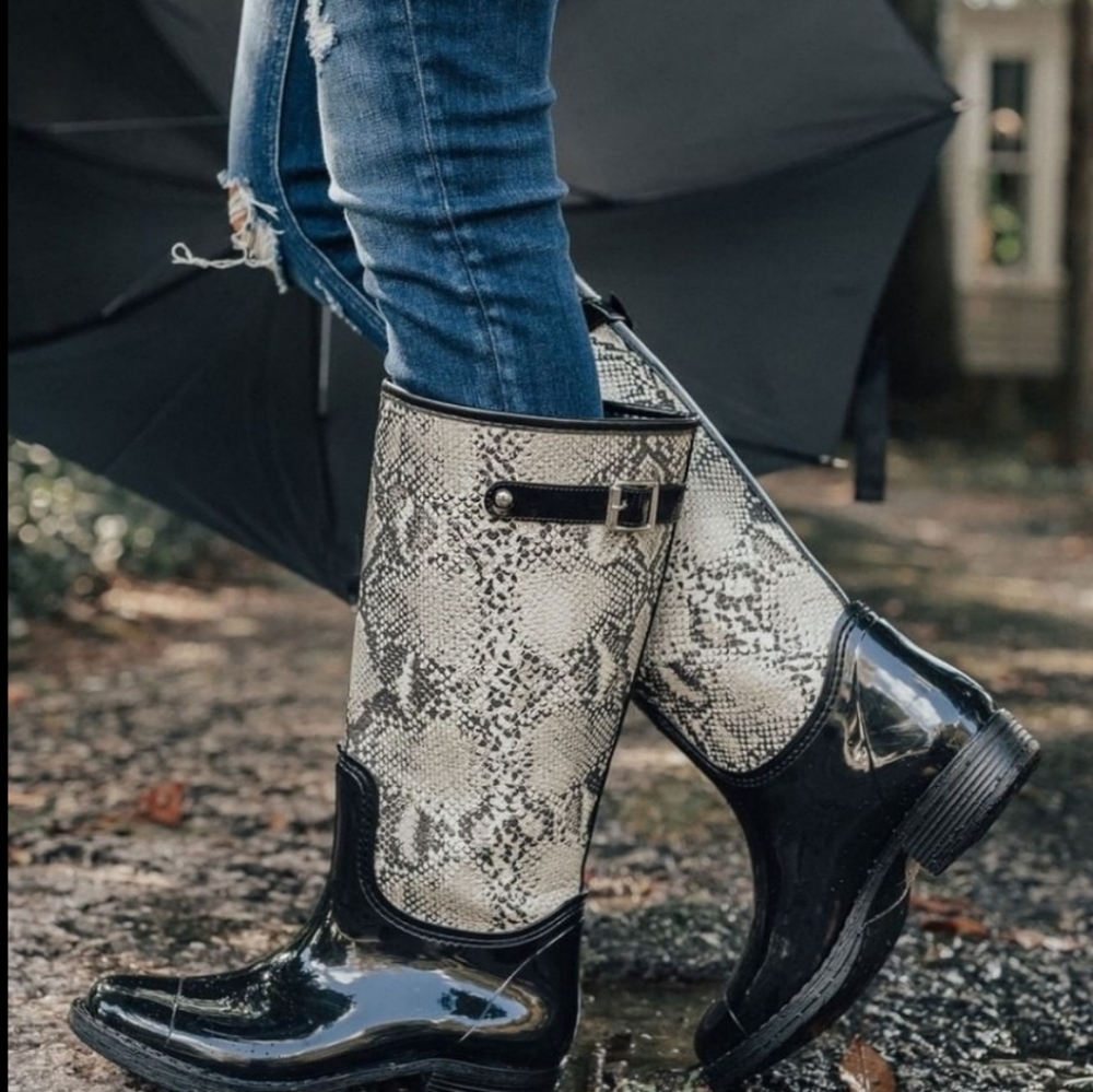 Snake print rain boots